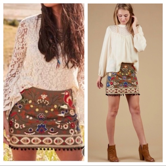 Embroidered Birds Pom-Pom Tassel Skirt by Altar’d State - Picture 11 of 12